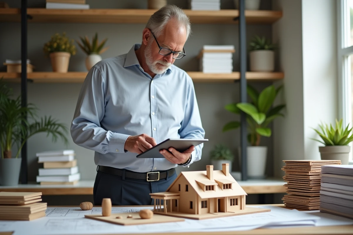 Architecte analysant un modèle réduit de maison moderne