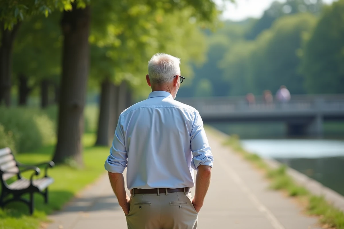 Homme souriant marchant au bord de la rivière
