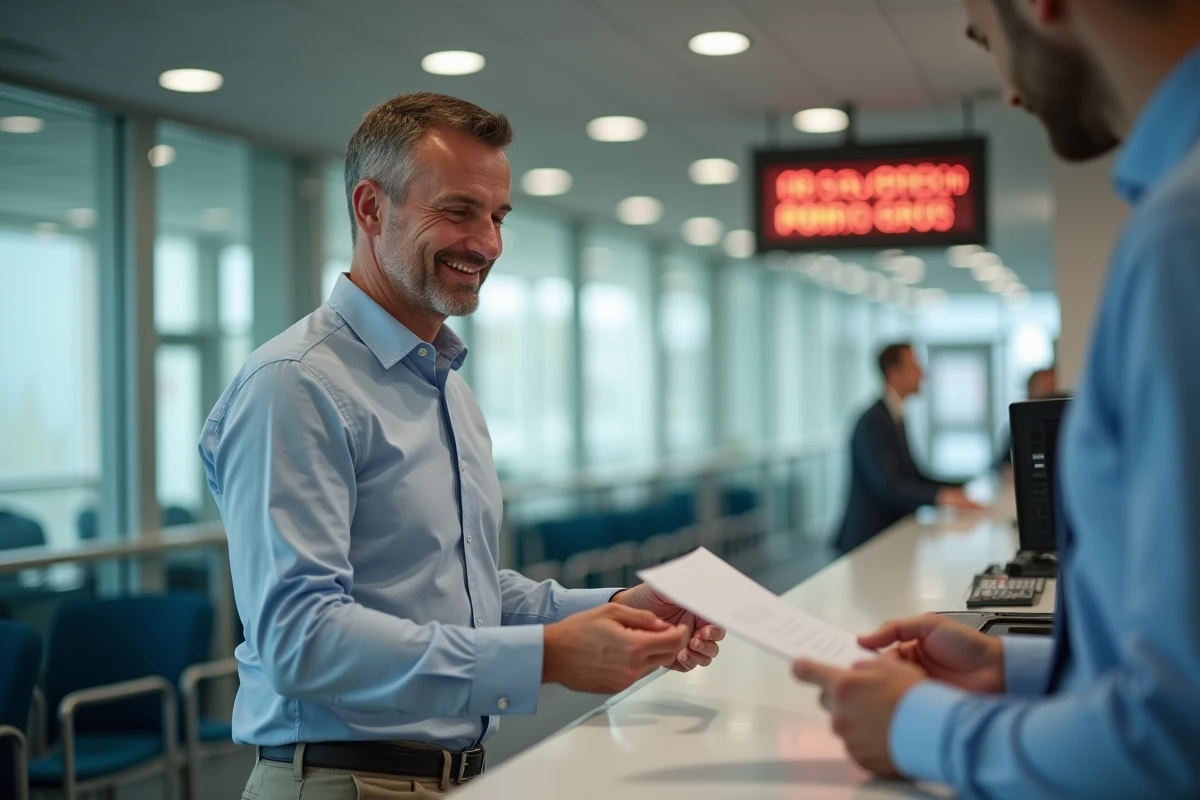 Homme au service administratif tendant ses papiers