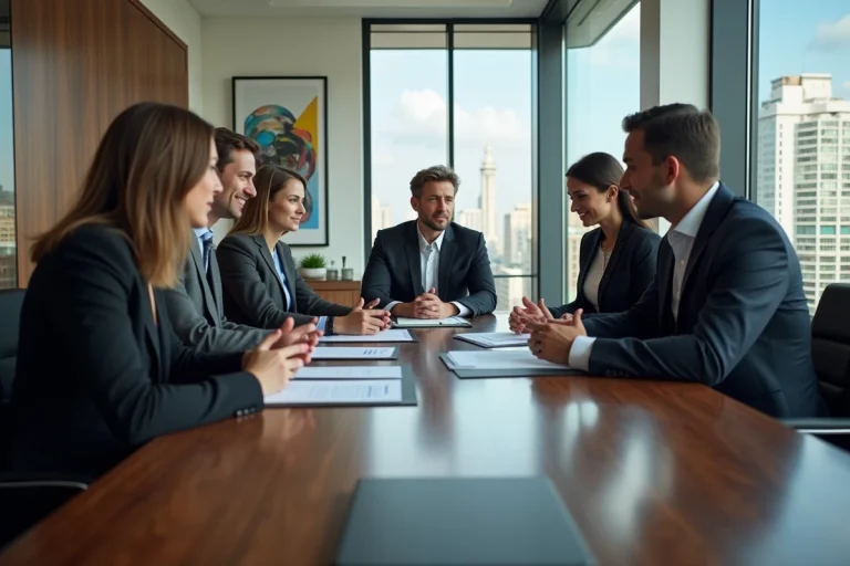 Groupe de professionnels en réunion dans un bureau moderne