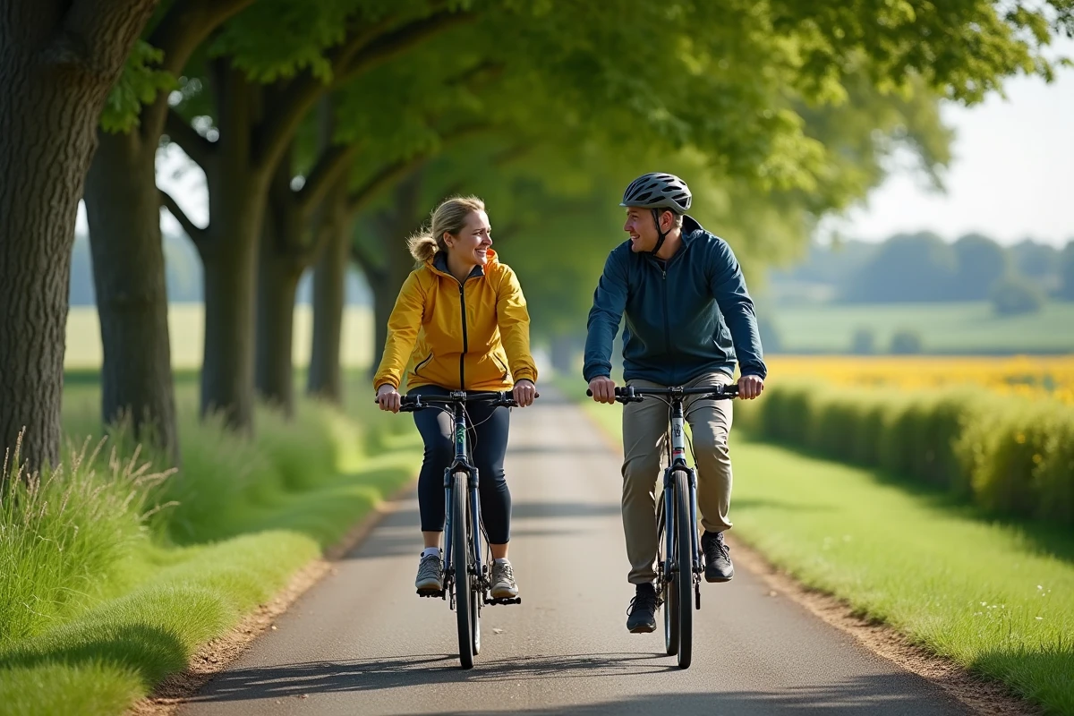 Couple de cyclistes sur une voie verte au cœur du Pays de Retz en Loire-Atlantique